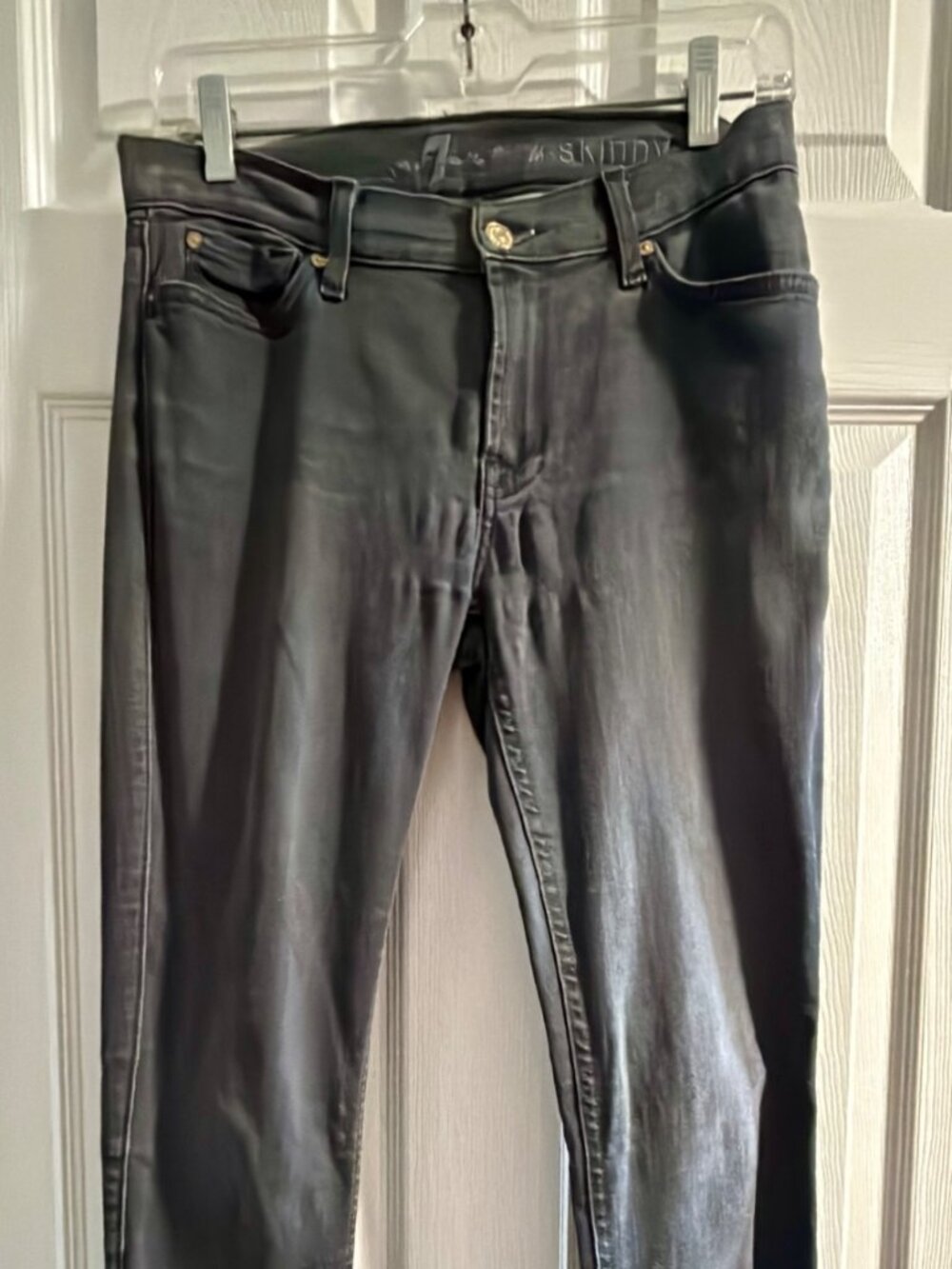 7 For All Mankind The Skinny Gray Coated Jeans - Size 28